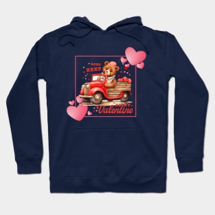 Valentine's Day - bear in truck with roses vintage style Hoodie